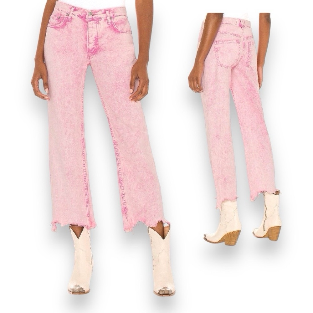 Free People We The Free Maggie Jean Pink Acid Wash Destroyed Hem Button Fly